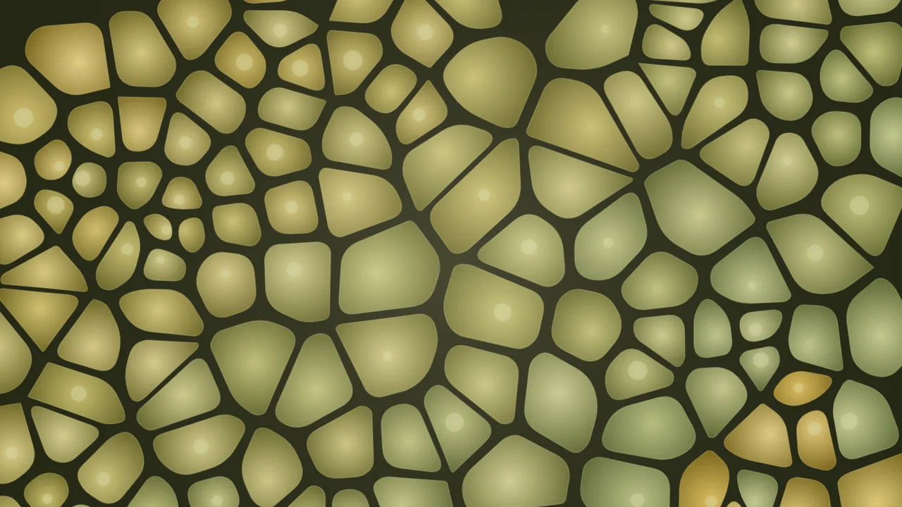 Cell garden — amber and deep lime organic wallpaper