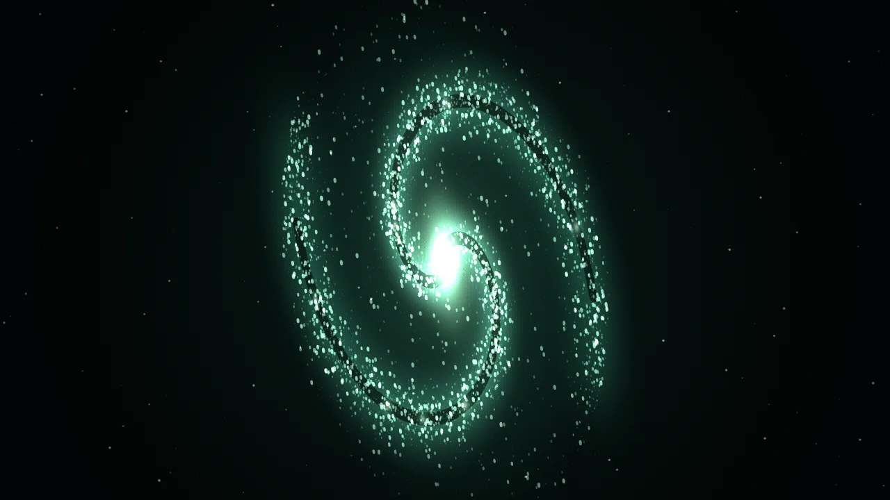 Spiral galaxy — teal and deep cyan cosmic wallpaper