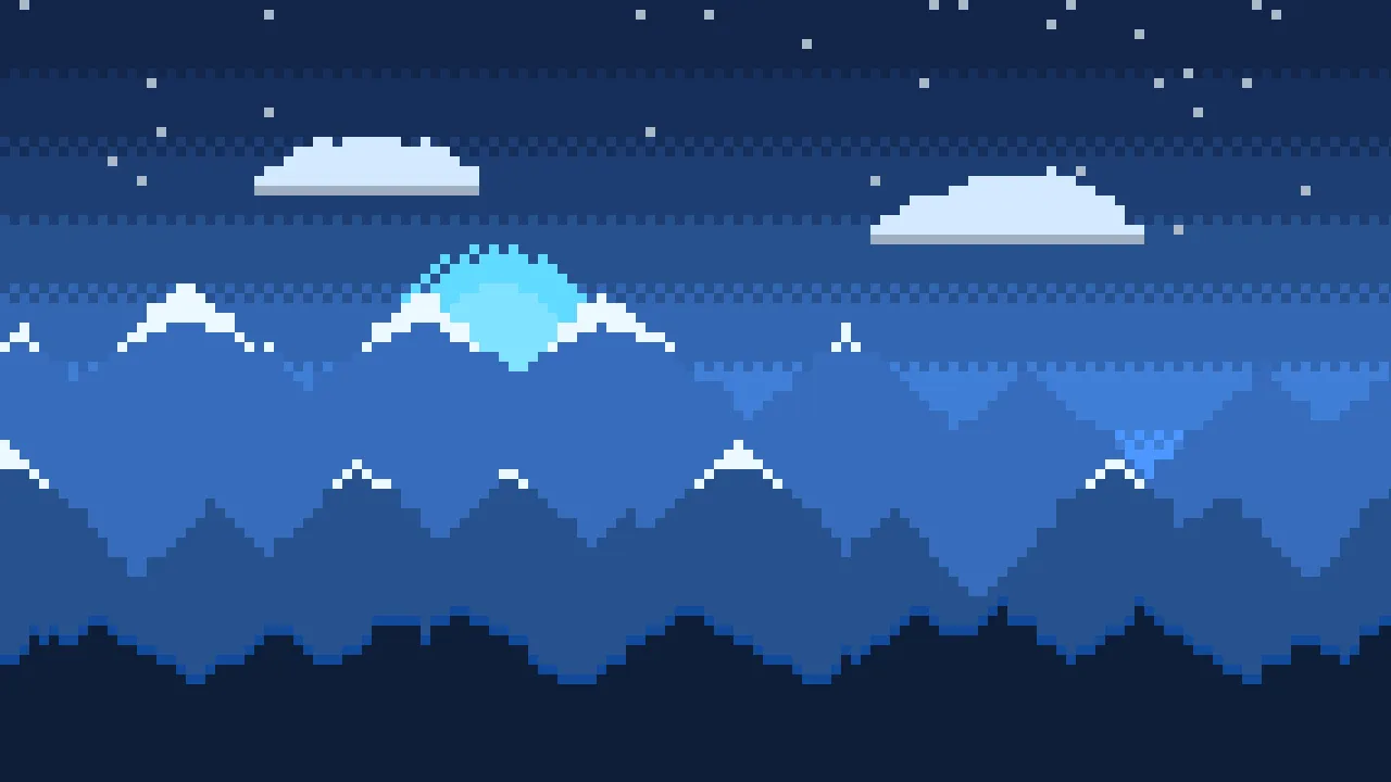 Pixel horizon — blue and deep blue retro wallpaper